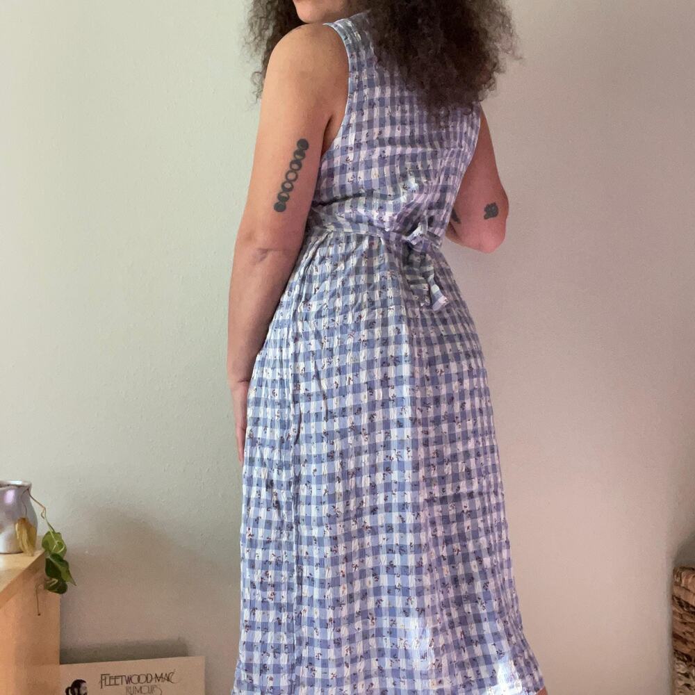 Vintage 80s 90s pastel blue gingham dainty floral midi maxi dress | size - Picture 5 of 9